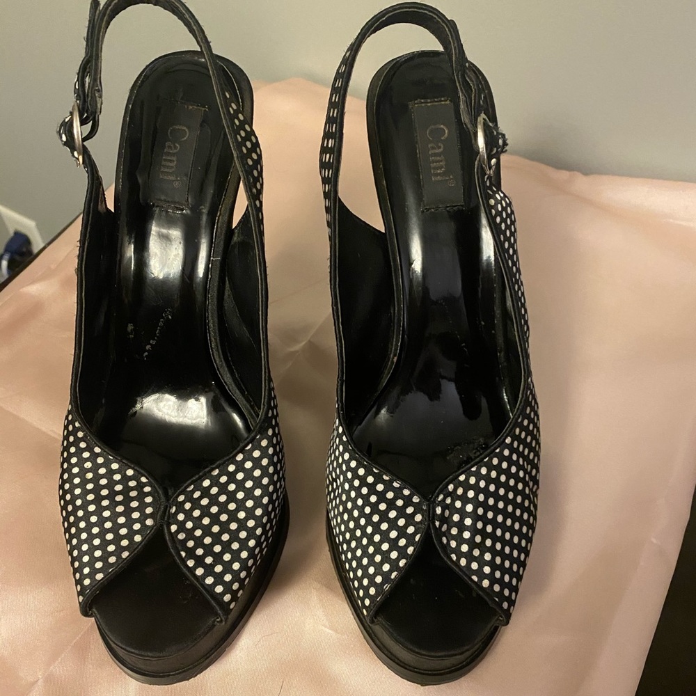 Black and White Polkadot Heels